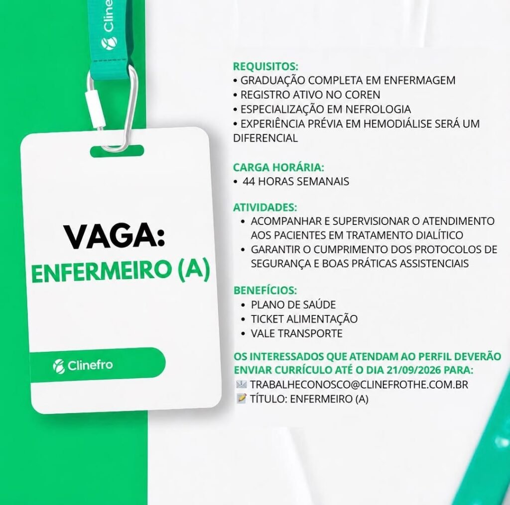 Vaga de emprego para Enfermeiro(a)