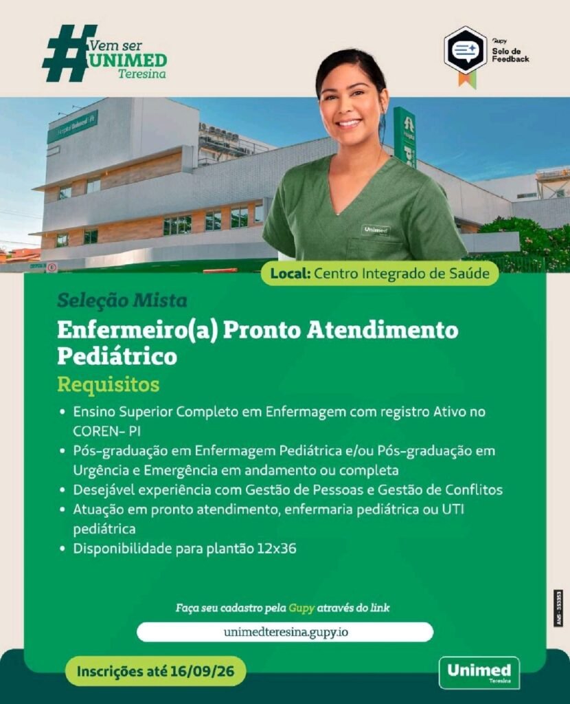 Vaga de emprego para Enfermeiro(a) de Pronto Atendimento Pediátrico