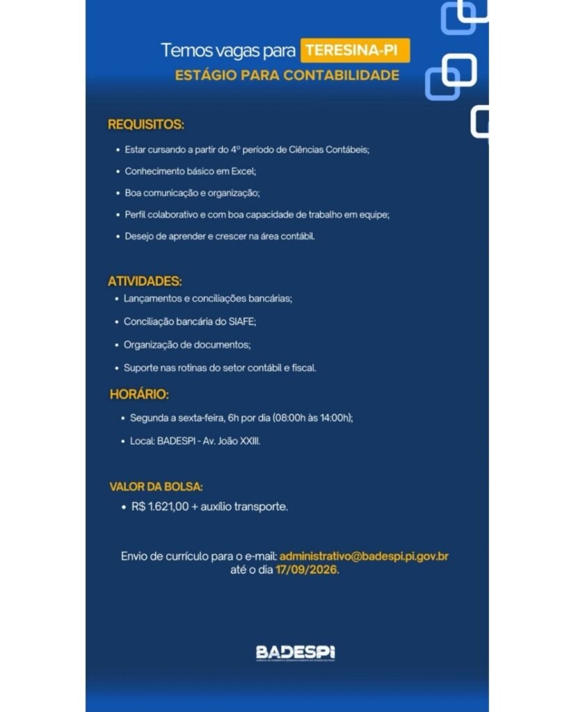Vaga de Estágio para Contabilidade 