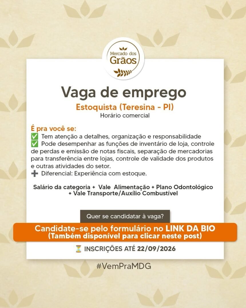 Vaga de emprego para Estoquista