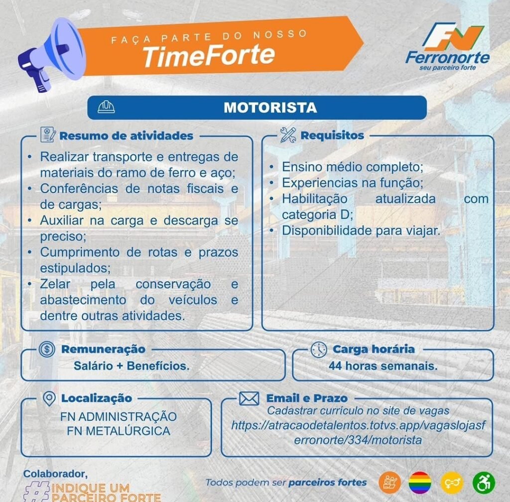 Vaga de emprego para Motorista