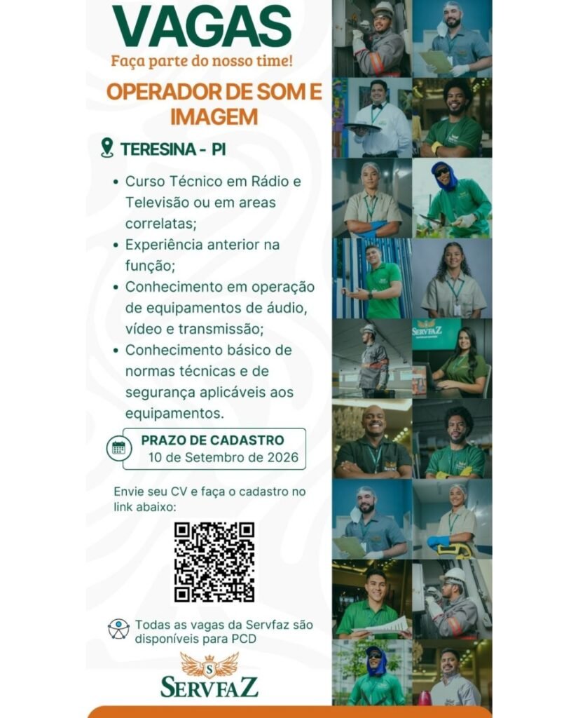Vaga de emprego para Operador de Som e Imagem