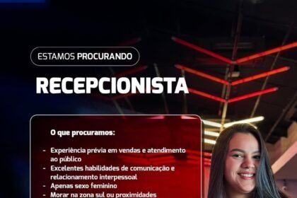 Vaga de emprego para Recepcionista
