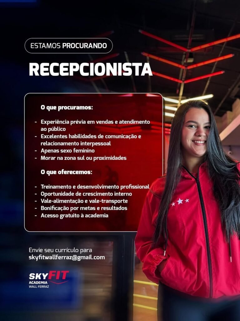 Vaga de emprego para Recepcionista
