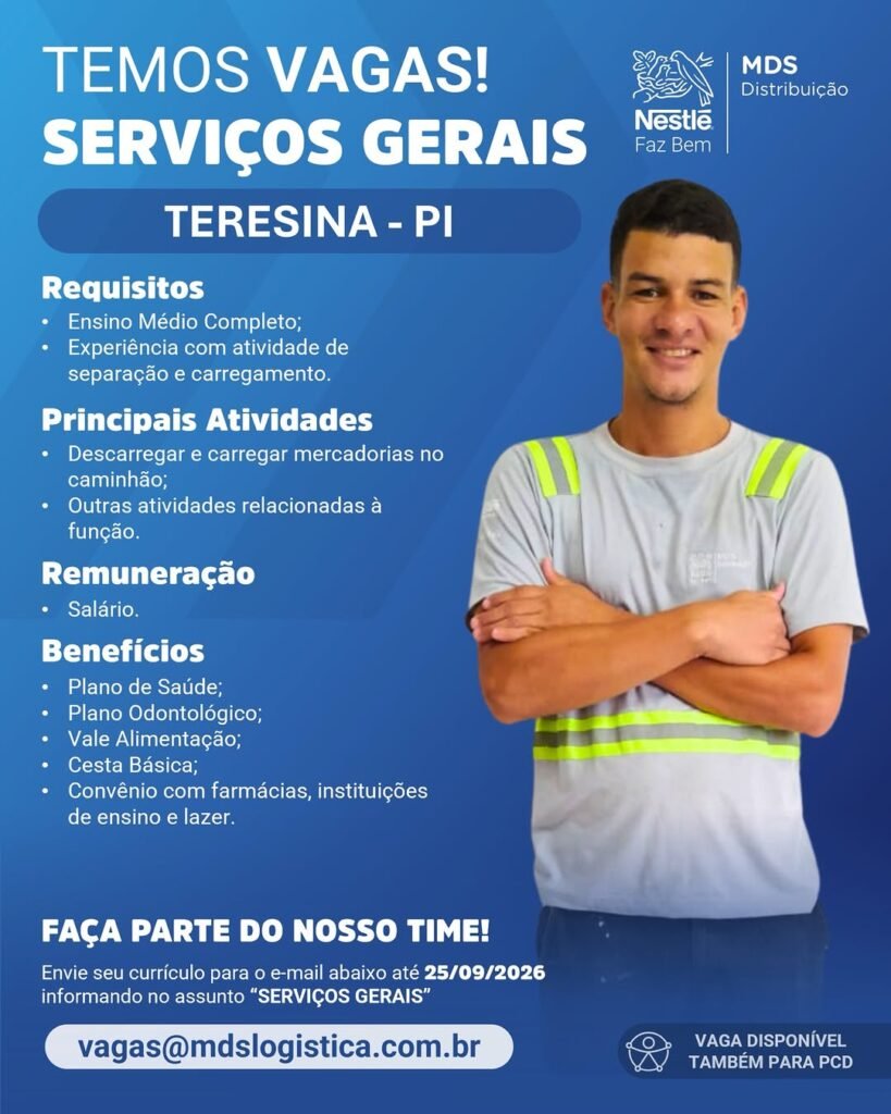 Vaga de emprego para Serviços Gerais