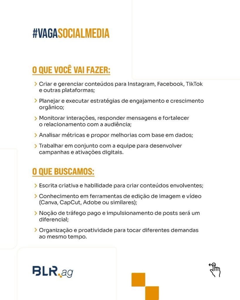 Vaga de emprego para Social Media