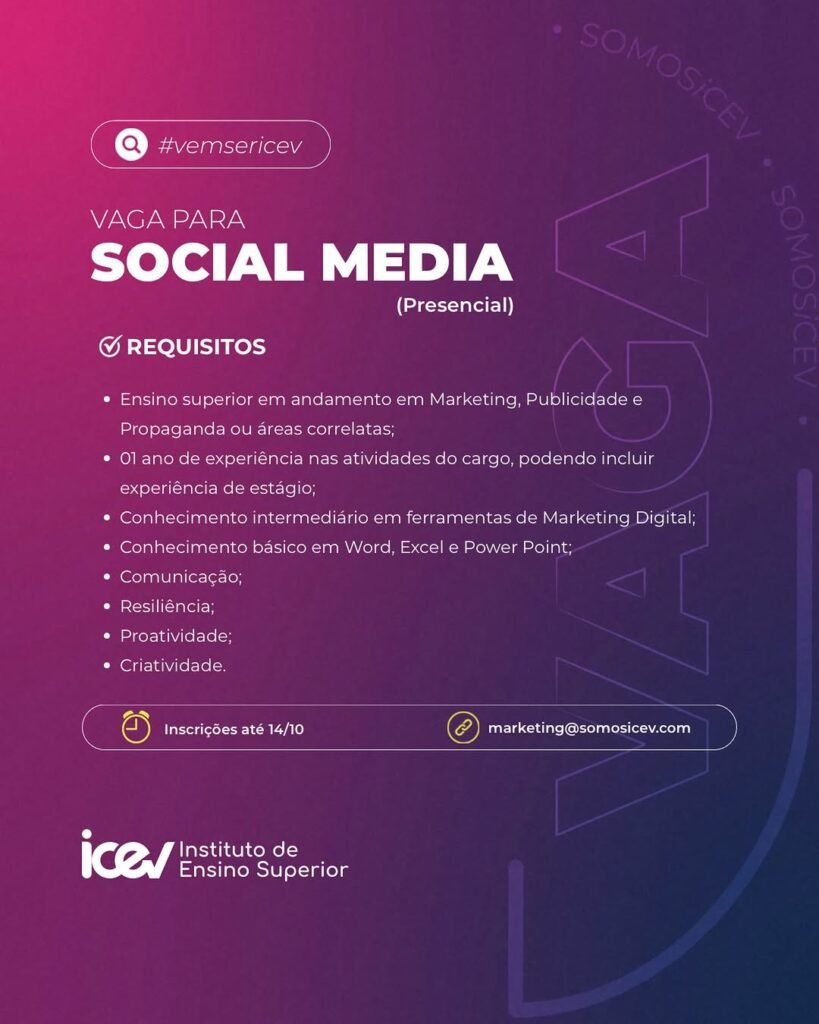 Vaga de emprego para Social Media