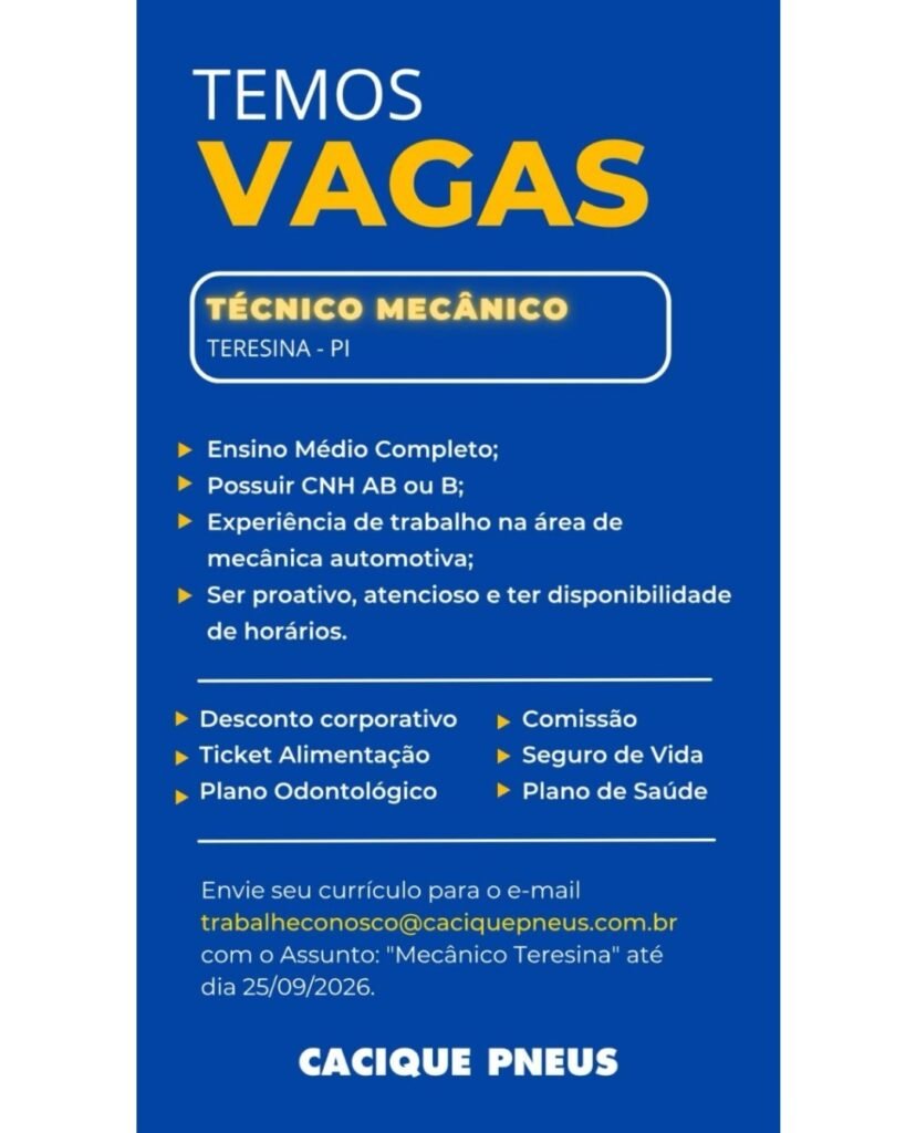 Vaga de emprego para Técnico Mecânico