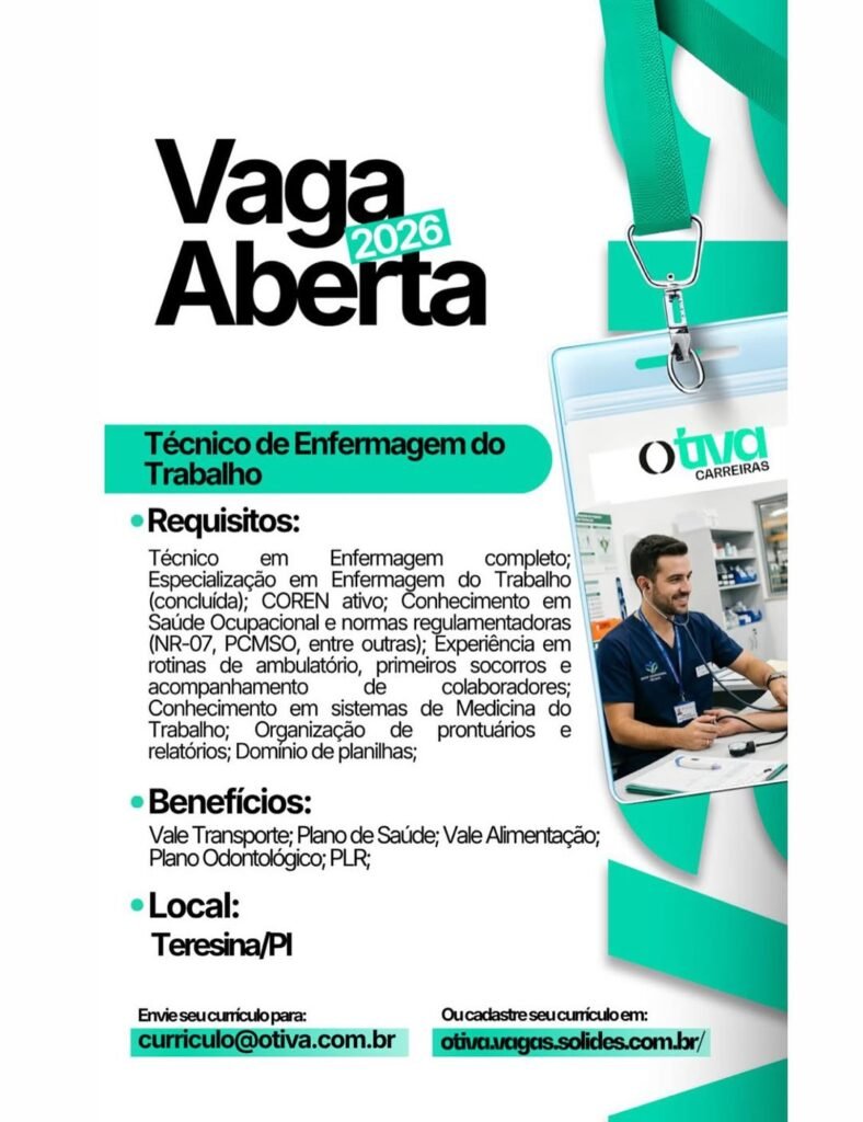 Vaga de emprego para Técnico de Enfermagem do Trabalho