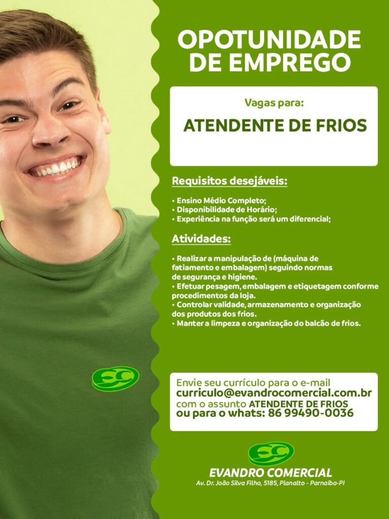 Vaga de Emprego para Atendente de Frios em Parnaíba