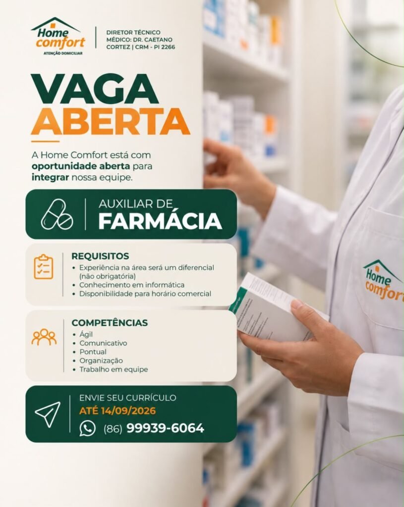 Vaga de Emprego para Auxiliar de Farmácia em Teresina