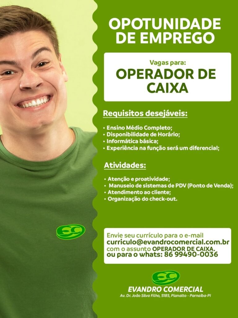 Vaga de Emprego para Operador de Caixa em Parnaíba