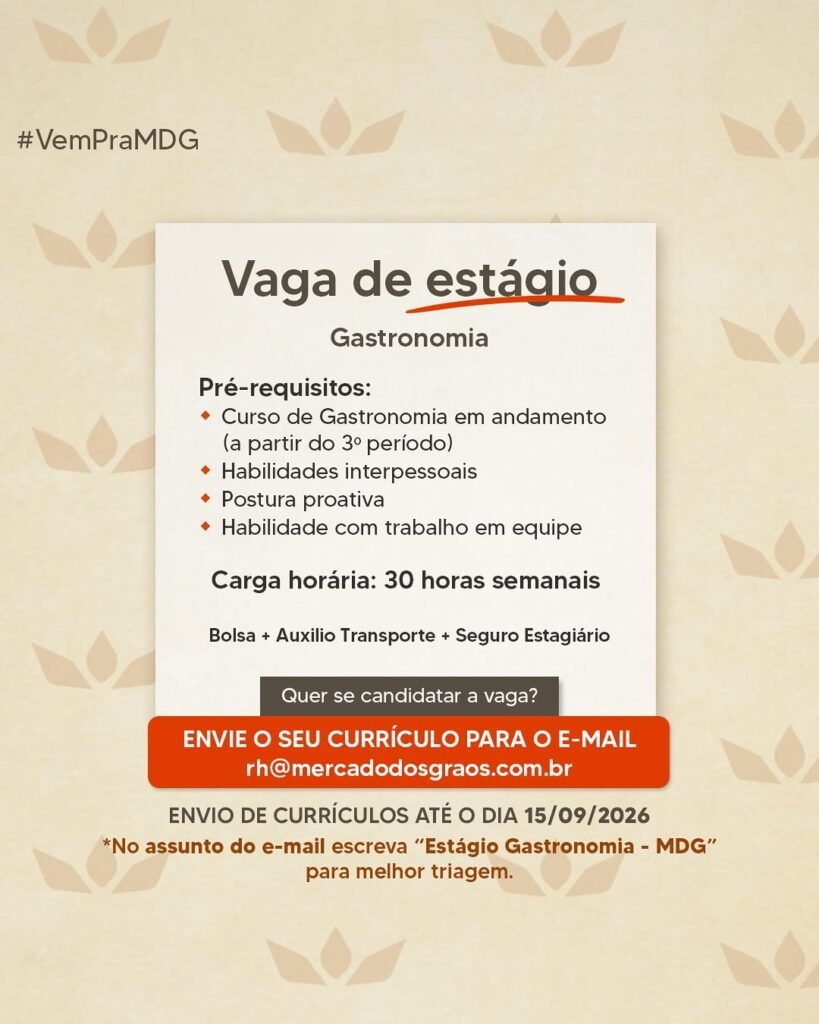 Vaga de Estágio para Gastronomia em Teresina