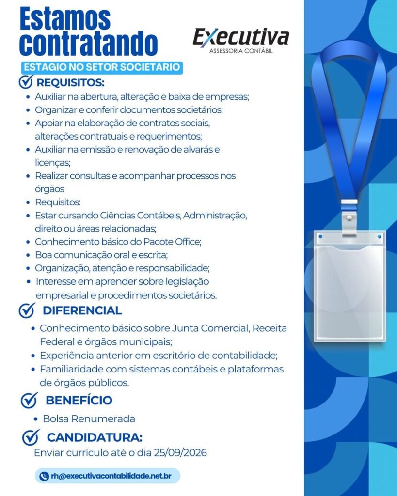 Vaga de Estágio para Setor Societário