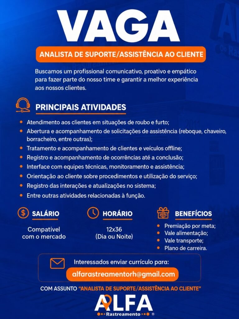 Vaga de emprego para Analista de Suporte/Assistência Ao Cliente