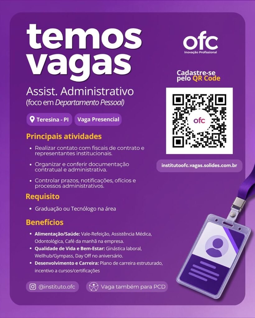 Vaga de emprego para Assist. Administrativo