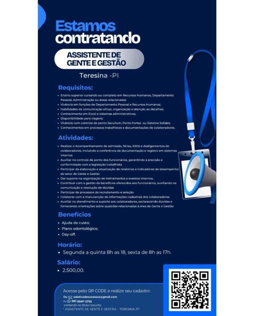 Vaga de emprego para Assistente de Gente e Gestão