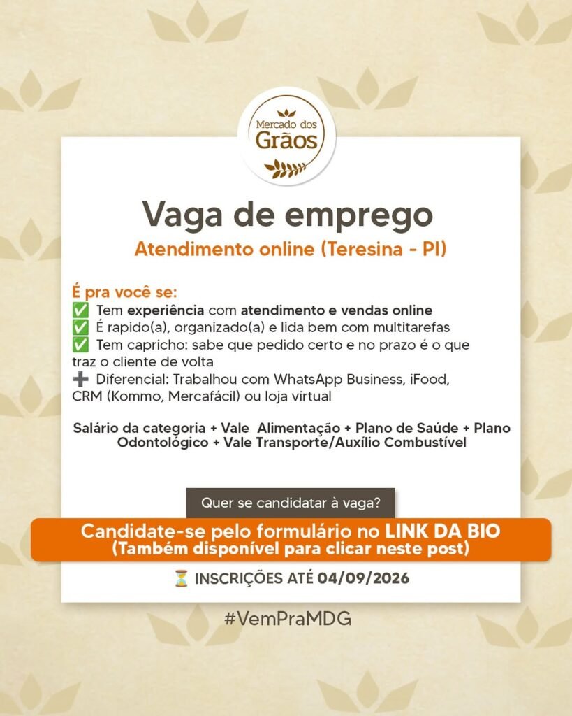 Vaga de emprego para Atendimento Online