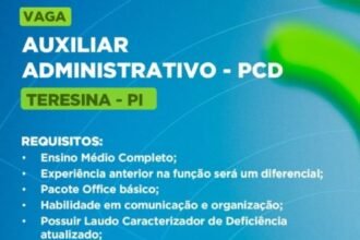 Vaga de emprego para Auxiliar Adm (PCD)
