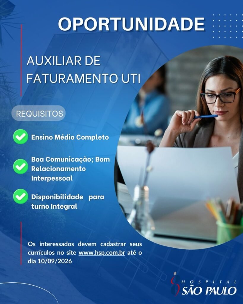 Vaga de emprego para Auxiliar de Faturamento UTI