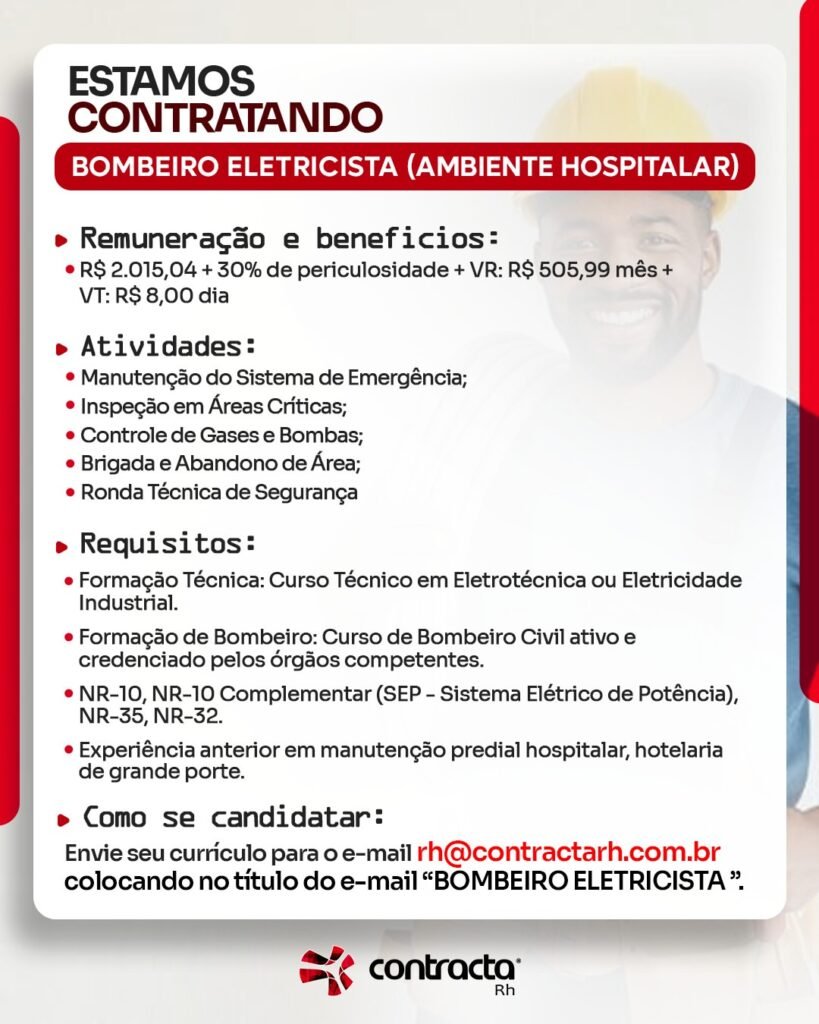 Vaga de emprego para Bombeiro Eletricista