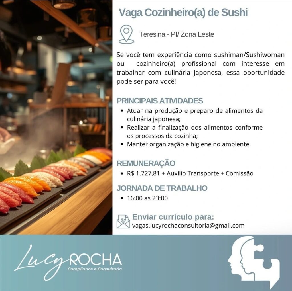 Vaga de emprego para Cozinheiro(a) de Sushi