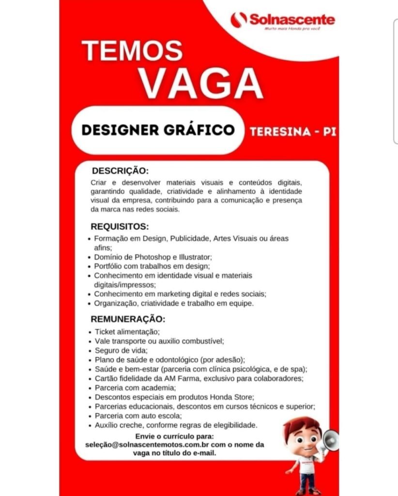 Vaga de emprego para Designer Gráfico