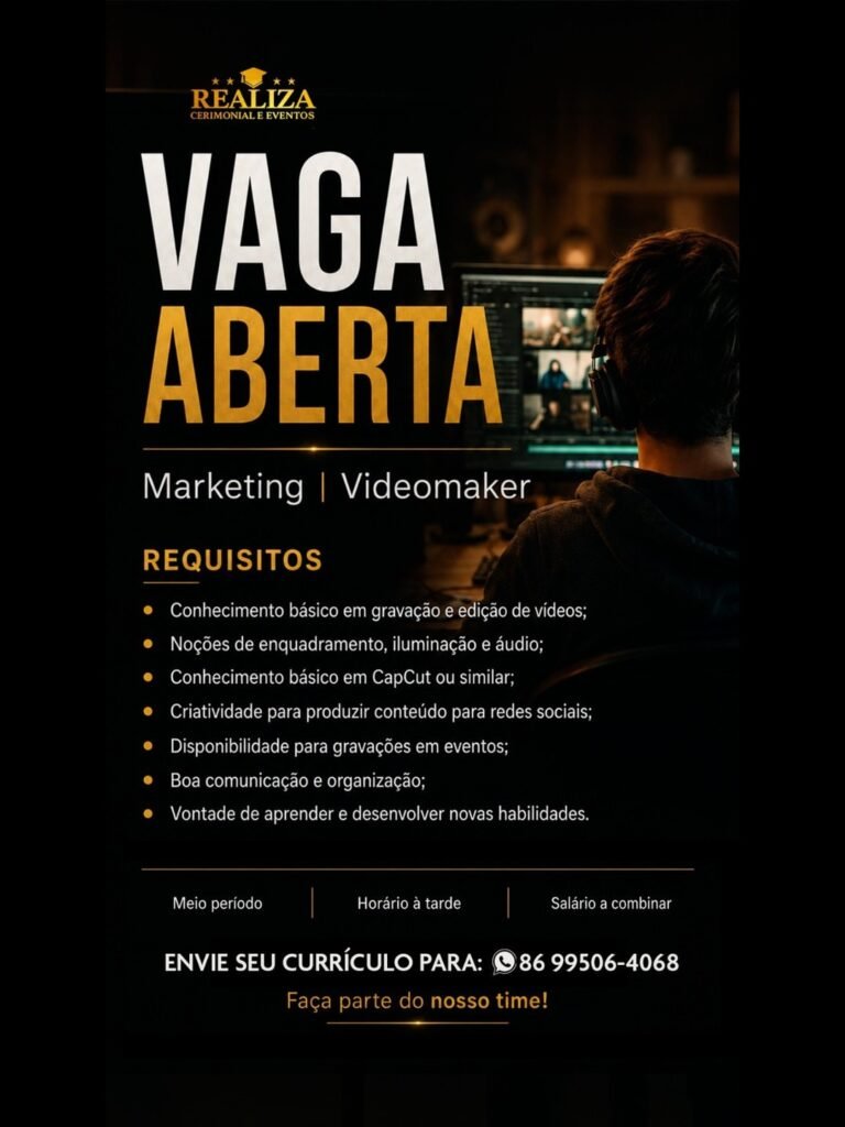 Vaga de emprego para Marketing/ Videomarker