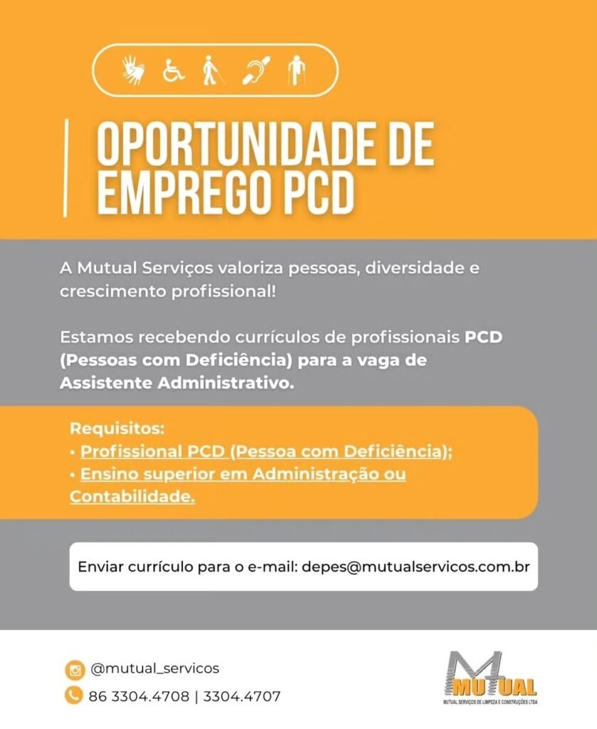 Vaga de emprego para PCD