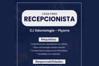 Vaga de emprego para Recepcionista