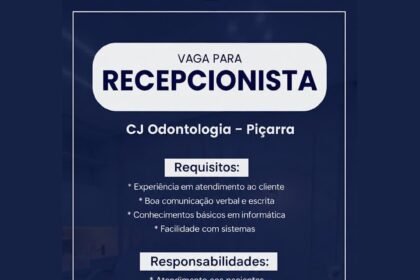 Vaga de emprego para Recepcionista