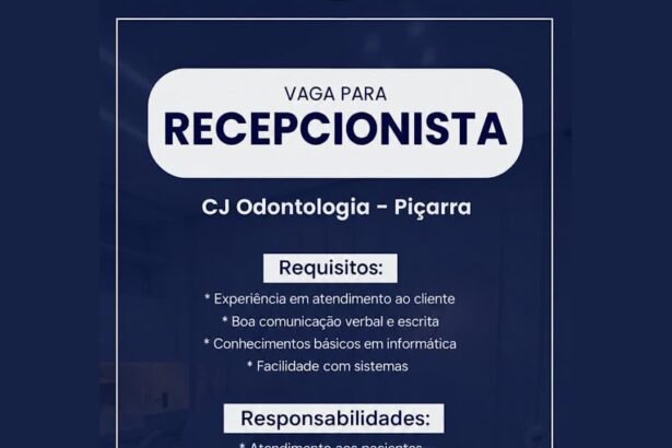 Vaga de emprego para Recepcionista
