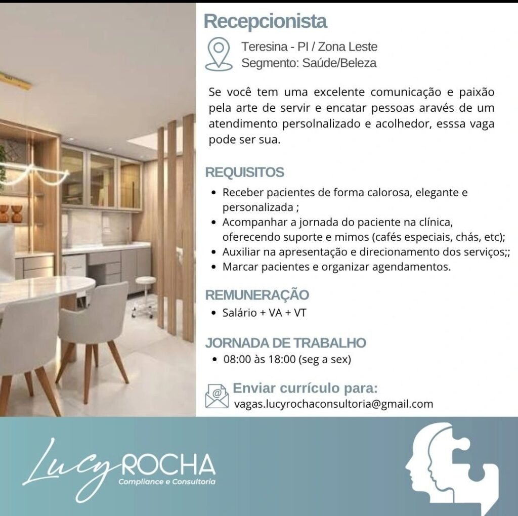 Vaga de emprego para Recepcionista