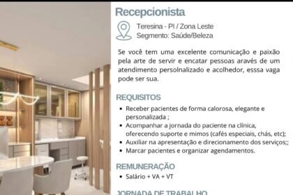 Vaga de emprego para Recepcionista