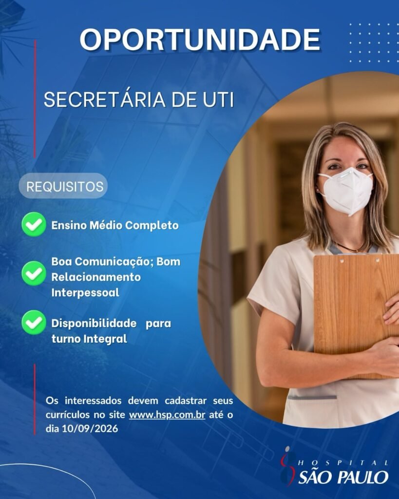 Vaga de emprego para Secretária de UTI