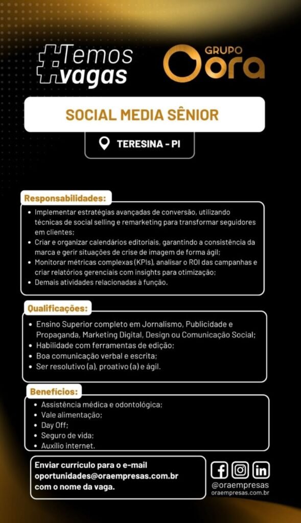 Vaga de emprego para Social Media Sênior