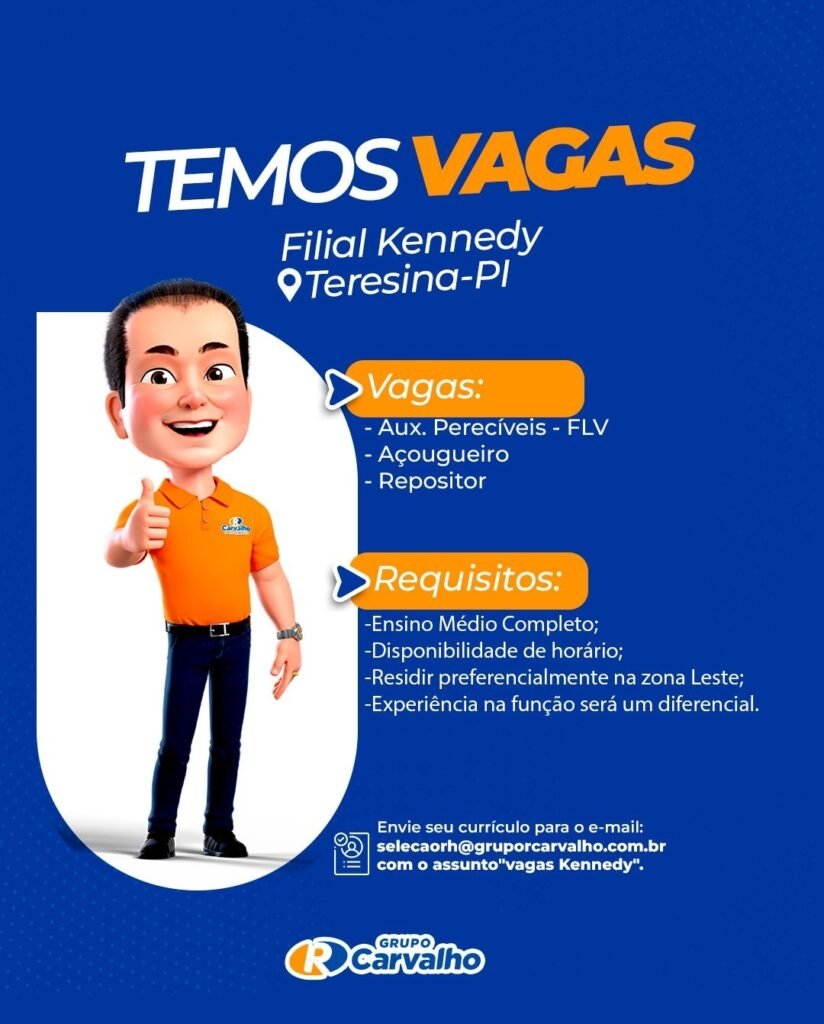 Vagas de emprego para Aux. Perecíveis (FLV), Açougueiro e Repositor