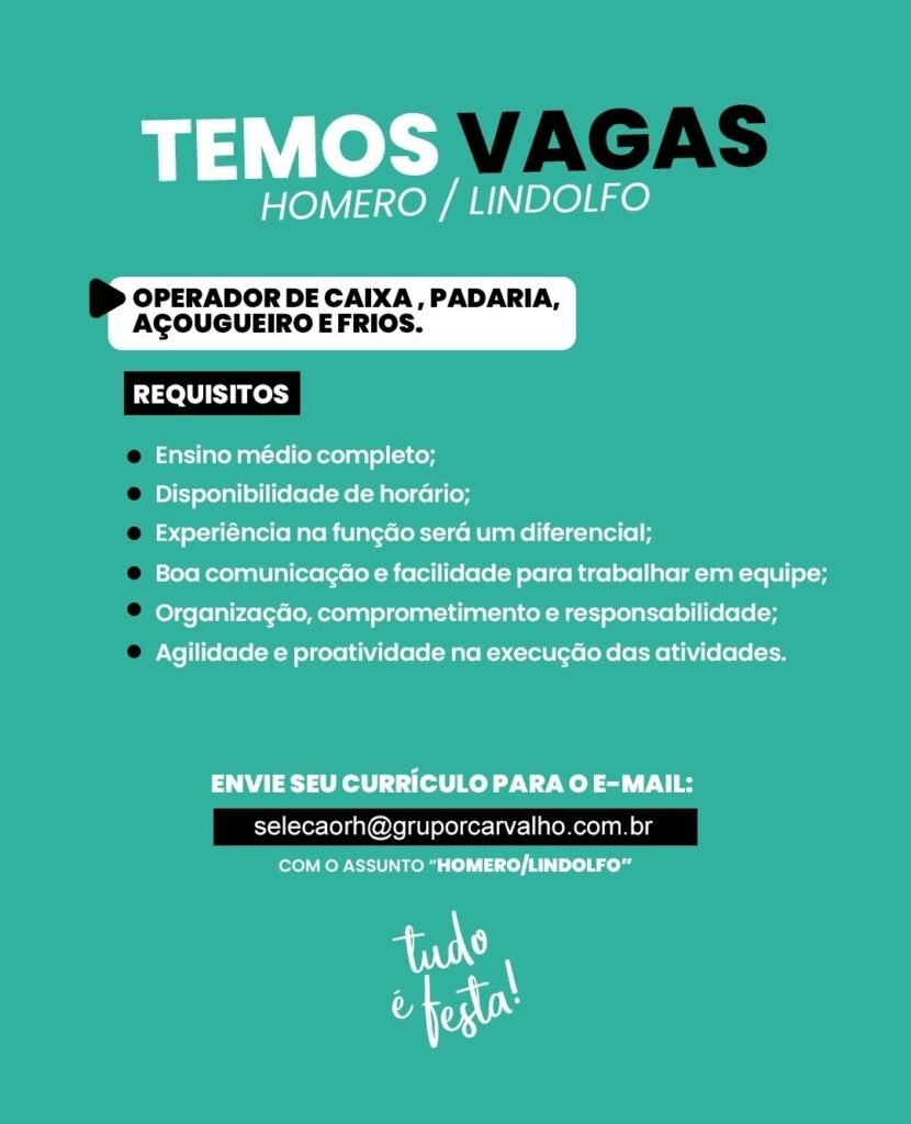 Vagas de emprego para Operador de Caixa, Padaria, Açougueiro e Frios