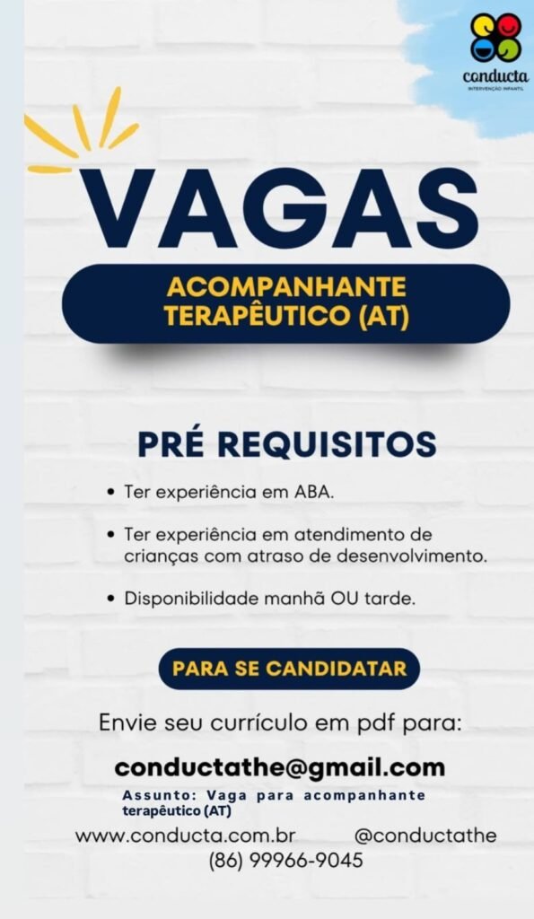 Vaga de emprego para Acompanhante Terapêutico (AT)