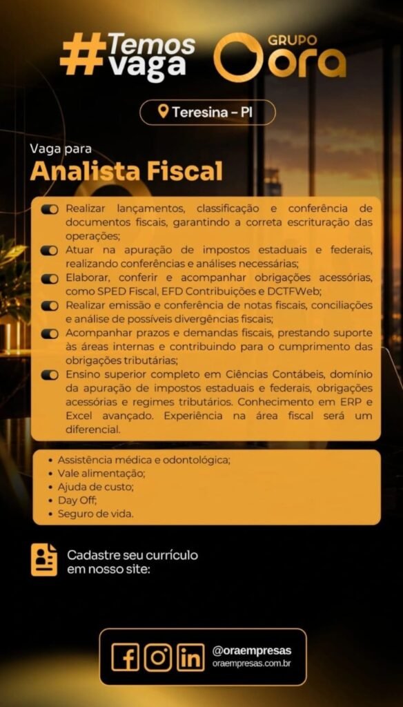 Vaga de emprego para Analista Fiscal
