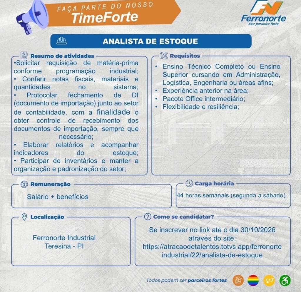 Vaga de emprego para Analista de Estoque