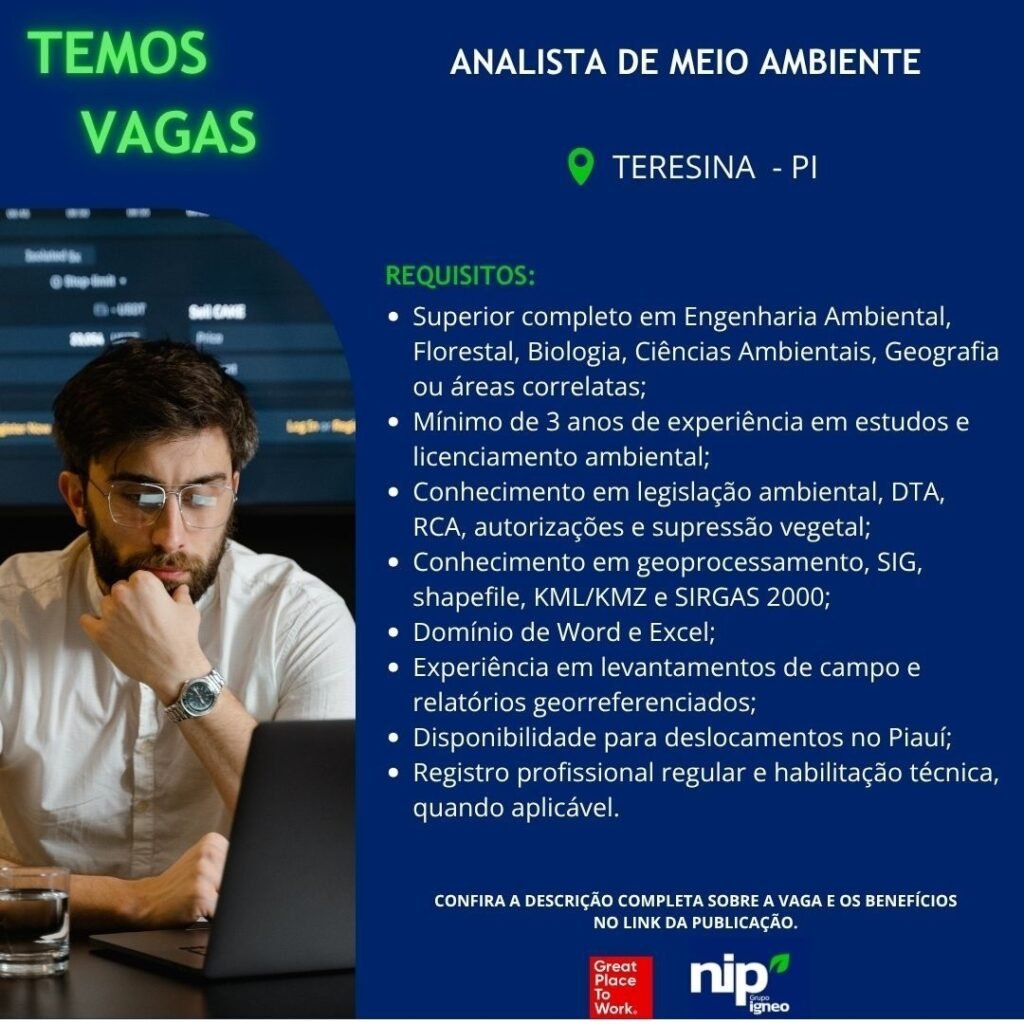 Vaga de emprego para Analista de Meio Ambiente