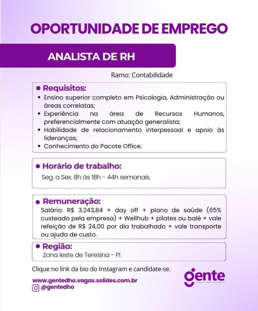 Vaga de emprego para Analista de RH