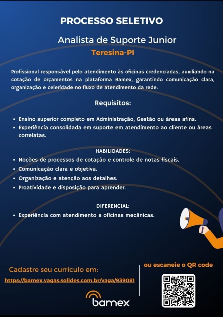 Vaga de emprego para Analista de Suporte Júnior