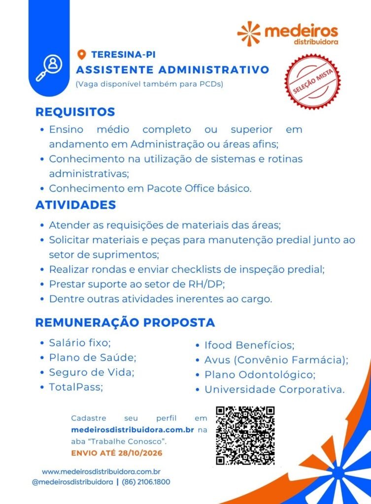Vaga de emprego para Assistente Administrativo
