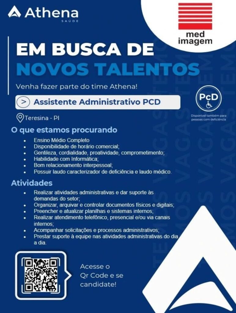 Vaga de emprego para Assistente Administrativo (PCD)