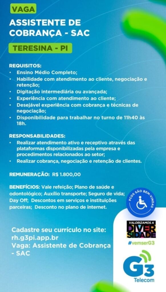 Vaga de emprego para Assistente de Cobrança