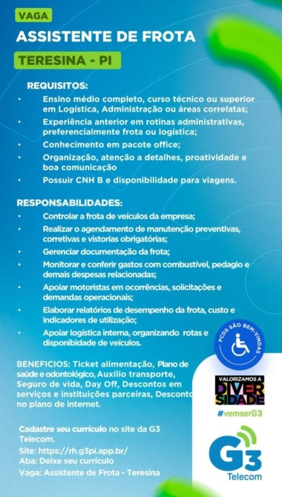 Vaga de emprego para Assistente de Frota