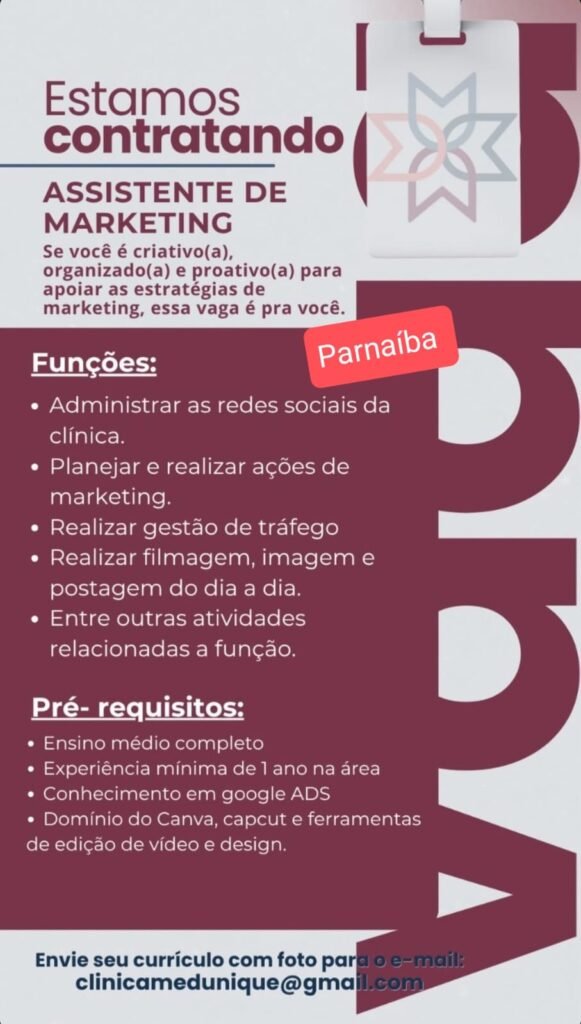 Vaga de emprego para Assistente de Marketing