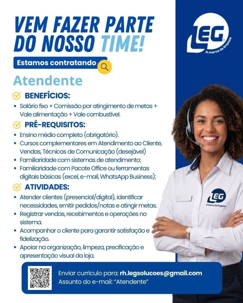 Vaga de emprego para Atendente